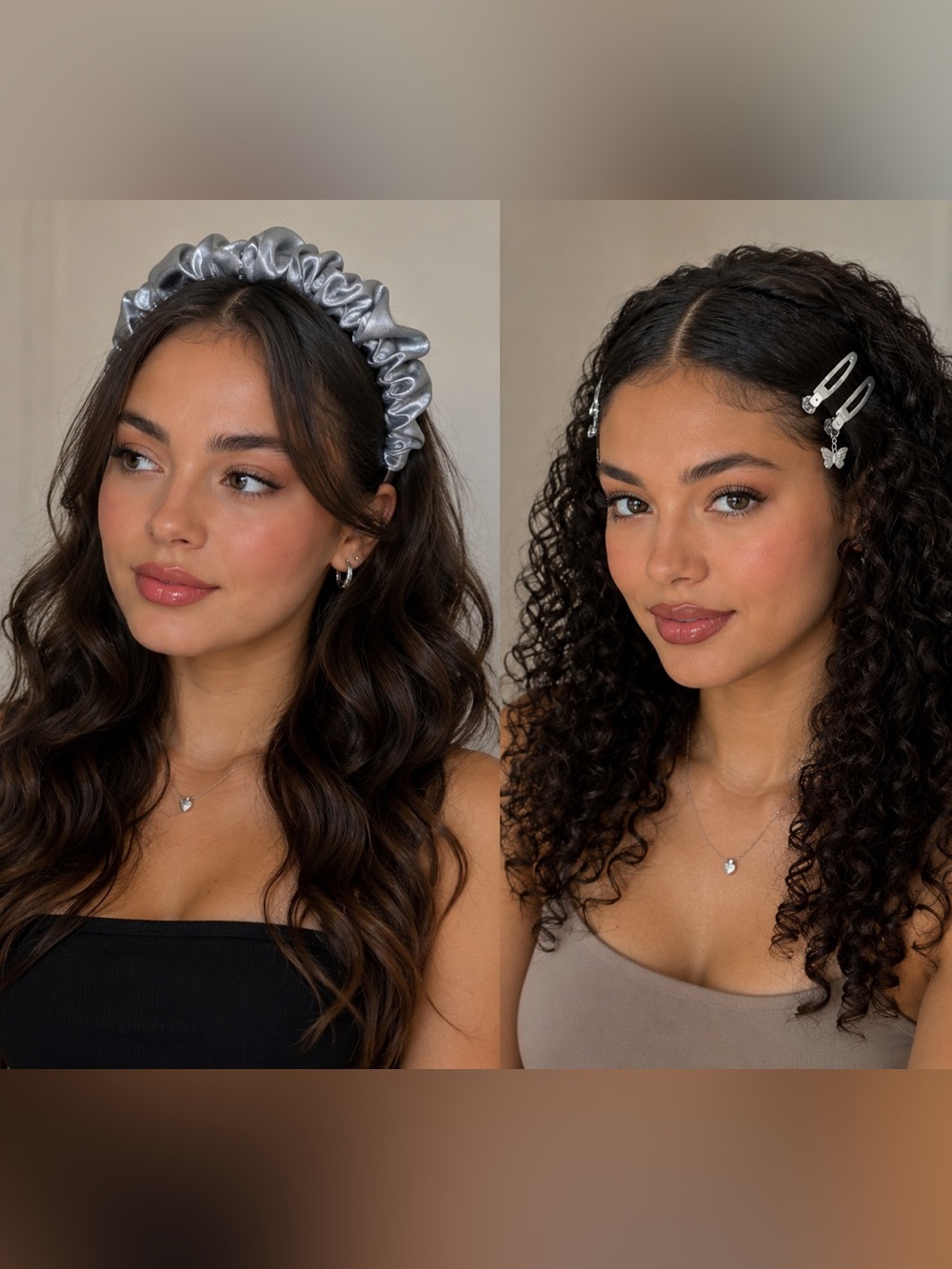 sophi- NWT Silver Satin Headband with Matching Clips